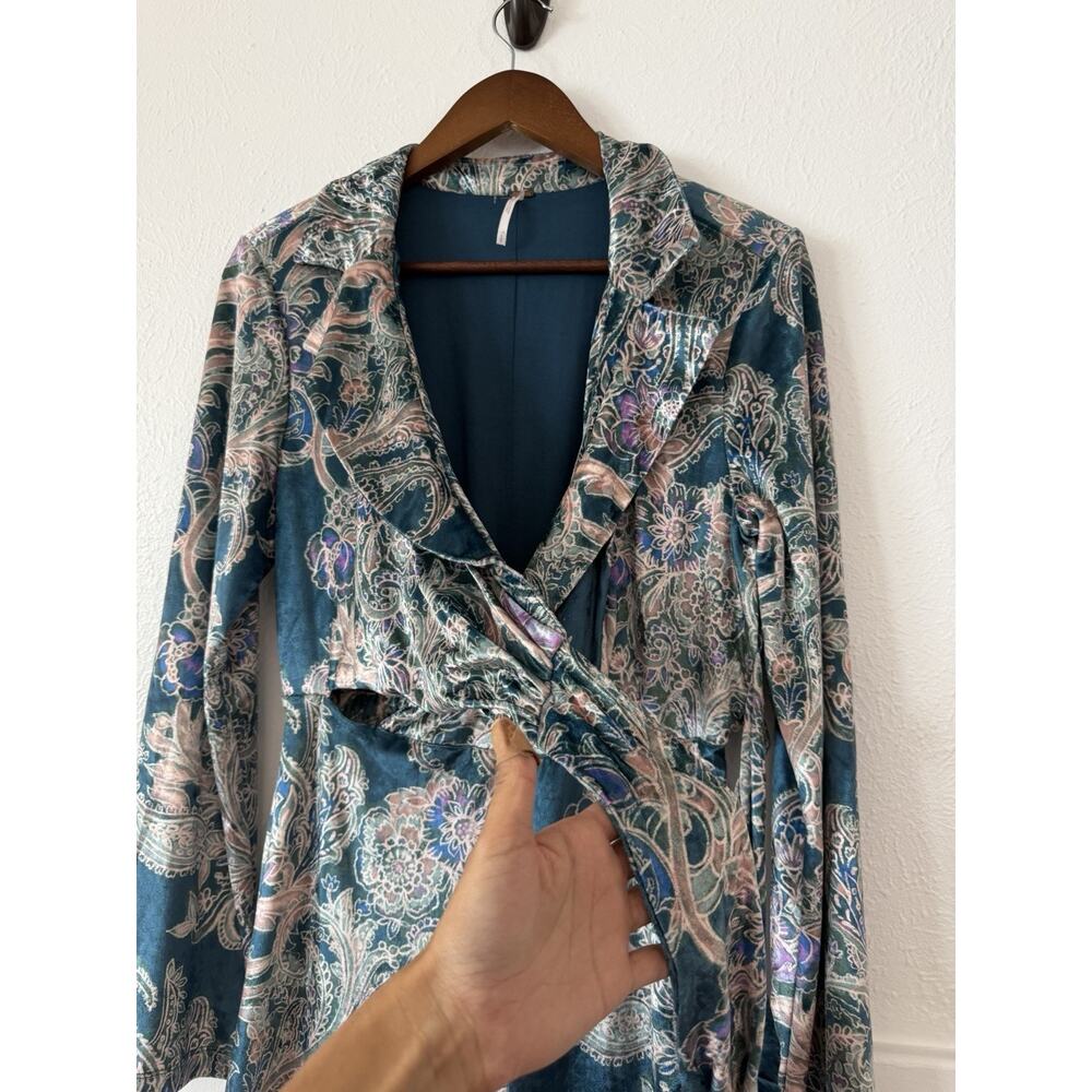 NEW Free People Velvet Paisley Jumpsuit S Boho Luxe Wide Leg Wrap Tie Front - Picture 7 of 13